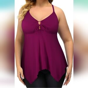 • Firpearl Women's Burgundy Tankini Swim Dress, Size 26, New